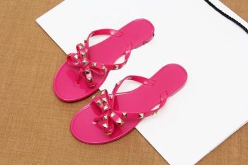 fashion women sandals flat jelly shoes bow V flip flops stud beach shoes - Image 5