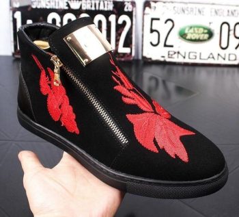 New Men designer trendsetter Embroidered flowers high tops Casual Flats Shoes - Image 8