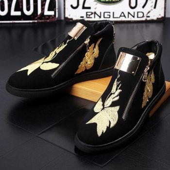New Men designer trendsetter Embroidered flowers high tops Casual Flats Shoes - Image 5