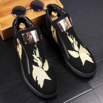 New Men designer trendsetter Embroidered flowers high tops Casual Flats Shoes - Image 4