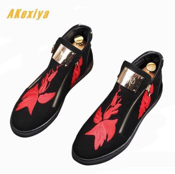 New Men designer trendsetter Embroidered flowers high tops Casual Flats Shoes - Image 2