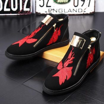 New Men designer trendsetter Embroidered flowers high tops Casual Flats Shoes - Image 6