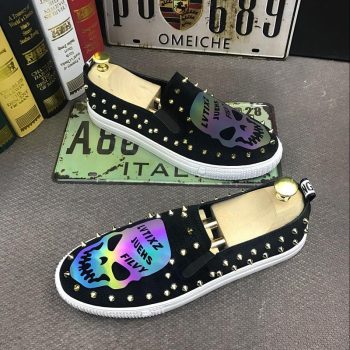 New Men designer tudded Rivet Spike skull slip on platform Casual Flats Shoes - Image 6