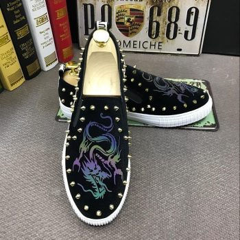 New Men designer tudded Rivet Spike skull slip on platform Casual Flats Shoes - Image 7