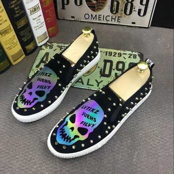 New Men designer tudded Rivet Spike skull slip on platform Casual Flats Shoes - Image 4