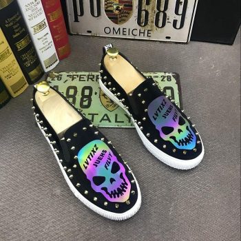 New Men designer tudded Rivet Spike skull slip on platform Casual Flats Shoes - Image 5