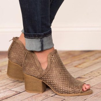 Women High Heels Hollow Fish Mouth Wedge Sandals - Image 4