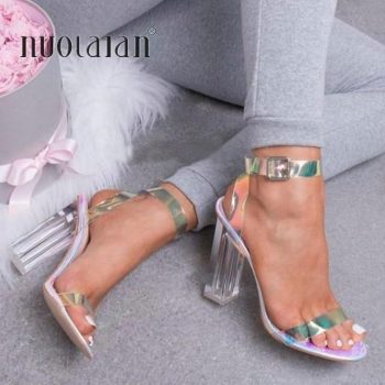 Women Sandals Shoes Celebrity Wearing Simple Style PVC Clear Transparent Sandals - Image 8