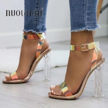Women Sandals Shoes Celebrity Wearing Simple Style PVC Clear Transparent Sandals
