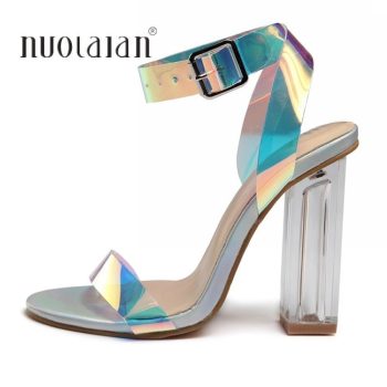 Women Sandals Shoes Celebrity Wearing Simple Style PVC Clear Transparent Sandals - Image 3