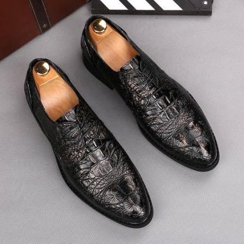 Men British Designer crocodile grain pointed Shoes