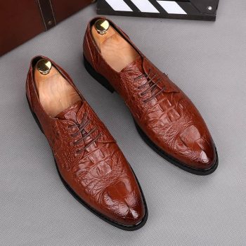 Men British Designer crocodile grain pointed Shoes - Image 3