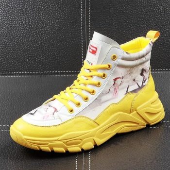Men Fashion printing high tops Causal Loafers flat platform shoes