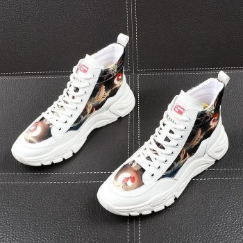Men Fashion printing high tops Causal Loafers flat platform shoes - Image 3