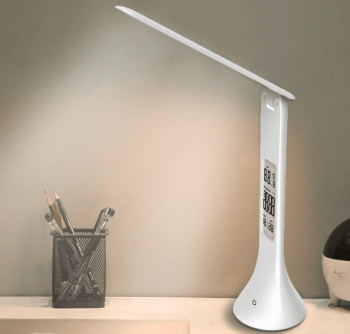 Slim Dimmable LED Desk Lamp with Built in Clock