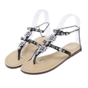 Women Shoes Rhinestones Chains Thong Gladiator Flat Sandals - Image 4