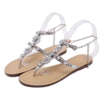 Women Shoes Rhinestones Chains Thong Gladiator Flat Sandals - Image 2