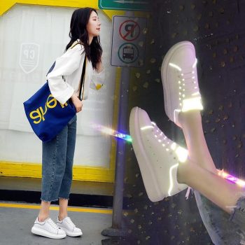 new women sneakers genuine leather platform luminous shoes - Image 3