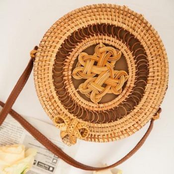 Bali Island Hand Woven Bag Round Bag buckle Rattan - Image 3
