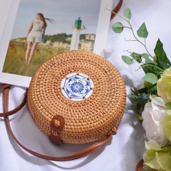 Bali Island Hand Woven Bag Round Bag buckle Rattan - Image 17