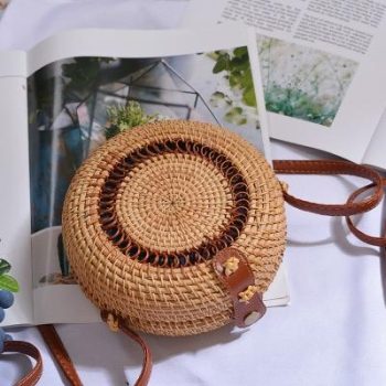 Bali Island Hand Woven Bag Round Bag buckle Rattan - Image 16