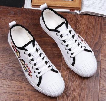 British Fashion Men Embroidered flowers canvas Causal Flats Shoes - Image 9