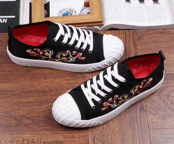 British Fashion Men Embroidered flowers canvas Causal Flats Shoes - Image 6