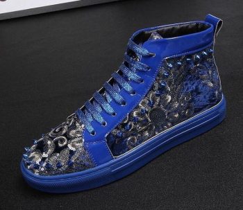 British New Men designer nationality rivet paillette Casual Flats high tops Shoes - Image 2