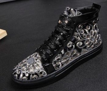 British New Men designer nationality rivet paillette Casual Flats high tops Shoes