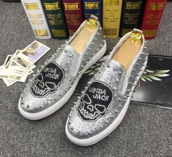 British New Men designer streets fashion rivet Rhinestone skull Casual Flats Shoes Man punk rock leisure ccasins Loafers shoe