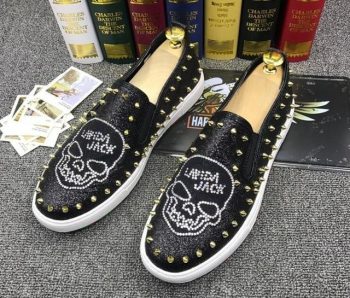 British New Men designer streets fashion rivet Rhinestone skull Casual Flats Shoes Man punk rock leisure ccasins Loafers shoe - Image 4