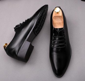 British Newest Trendy Designer gentleman man balck Oxfords lace-up flats Shoes - Image 3