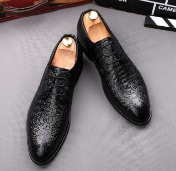 British Trendy Designer gentleman crocodile print man Oxfords lace-up flats Shoes - Image 5