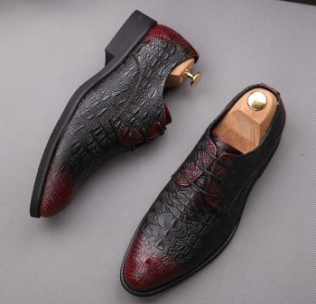 British Trendy Designer gentleman crocodile print man Oxfords lace-up flats Shoes - Image 4