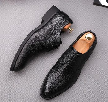 British Trendy Designer gentleman crocodile print man Oxfords lace-up flats Shoes - Image 6