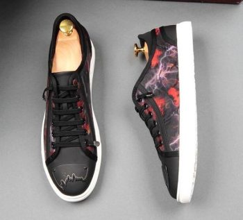 British designer Men Trendy printing pattern Sheet metal platform Casual flats Shoe