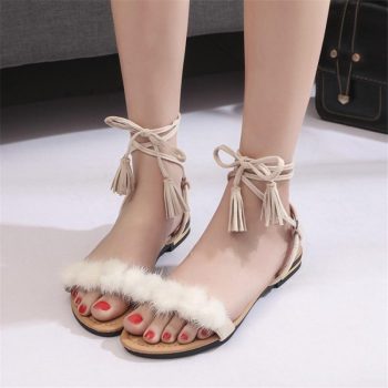 Real Fur Ankle Strap Gladiator Sandals - Image 4