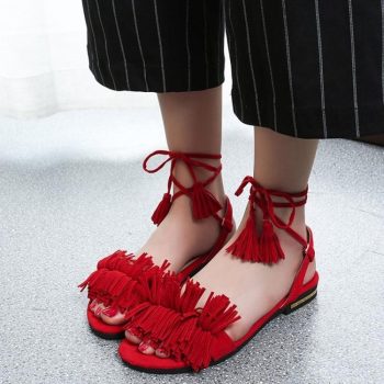 Real Fur Ankle Strap Gladiator Sandals - Image 7