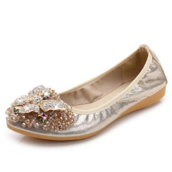 Luxury Rhinestone Ballet Flat Shoes Women Butterfly Pointed Toe Golden Shoes Loafers - Image 9