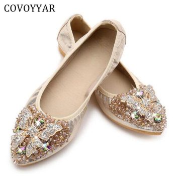 Luxury Rhinestone Ballet Flat Shoes Women Butterfly Pointed Toe Golden Shoes Loafers - Image 3