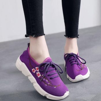 Women Embroidery Loafers Solid Lace Up Breathable Shoes - Image 5