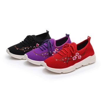 Women Embroidery Loafers Solid Lace Up Breathable Shoes - Image 4