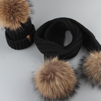 Winter Baby Real Fur Pompom Knit Beanie and Scarves Set for Kids - Image 2