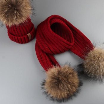 Winter Baby Real Fur Pompom Knit Beanie and Scarves Set for Kids - Image 5