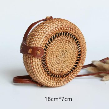 Fashion Women Summer Rattan Bags Round Square Straw Bag Handmade - Image 8