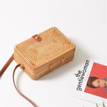 Fashion Women Summer Rattan Bags Round Square Straw Bag Handmade - Image 2