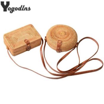 Fashion Women Summer Rattan Bags Round Square Straw Bag Handmade - Image 3