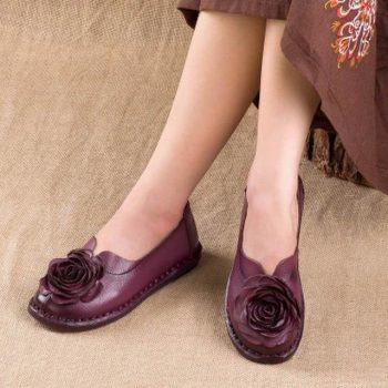 Casual Genuine Leather Flat Shoe Women Shoe Flower Slip On Driving Shoe - Image 9