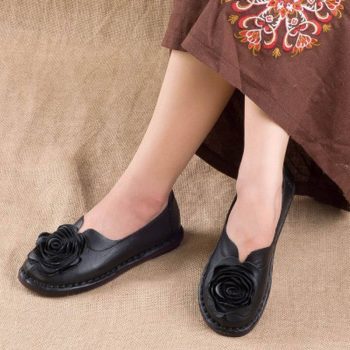 Casual Genuine Leather Flat Shoe Women Shoe Flower Slip On Driving Shoe - Image 5