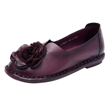 Casual Genuine Leather Flat Shoe Women Shoe Flower Slip On Driving Shoe - Image 3